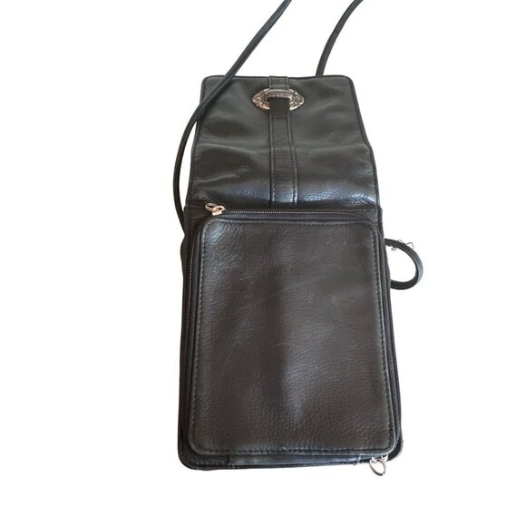 Vintage Fossil Black Leather Crossbody Bag Metal Clasp Multiple Compartments - Picture 4 of 7